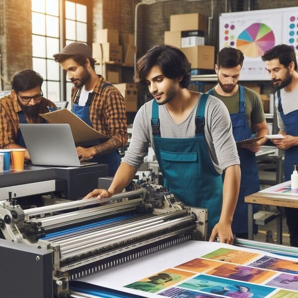 workers in printing workshop
